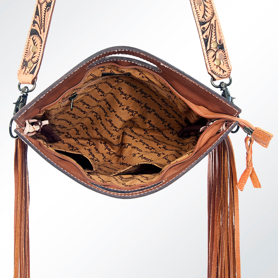 American Darling Western Clutch Bag Hand Tooled Floral Carved Hand Woven Saddle Blanket Leather Crossbody with Fringes