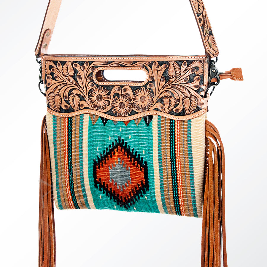 American Darling Hand Tooled Floral and Hand Woven Saddle Blanket Signature Cross body Bag - Uhorse