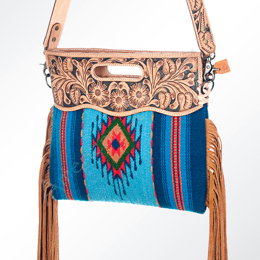 American Darling Hand Tooled Floral and Hand Woven Saddle Blanket Signature Cross body Bag - Uhorse