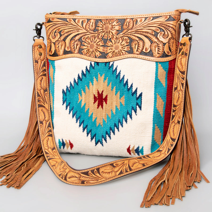 American Darling Hand Tooled Floral and Hand Woven Saddle Blanket Signature Cross Body Bag - Uhorse