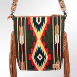 American Darling Signature Cross Body Bag Hand Tooled Floral Carved Leather Woven Saddle Blanket Fringes Genuine Leather