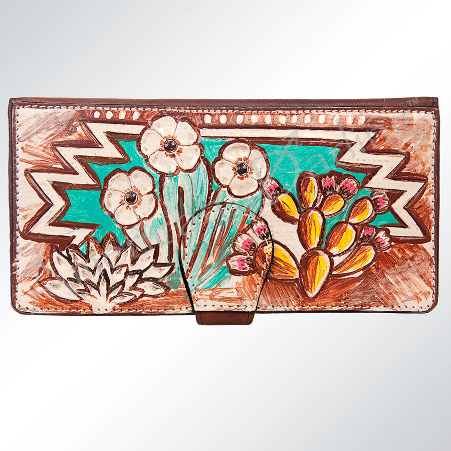 American Darling Wristlet Bag Hand Tooled Floral Carved Vegetable Tanned Western Leather Wallet Purse 4in x 8in