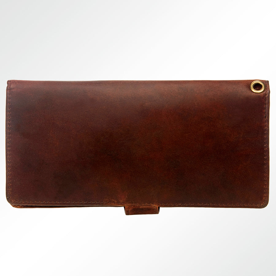 American Darling Wristlet Bag Hand Tooled Floral Carved Vegetable Tanned Western Leather Wallet Purse 4in x 8in
