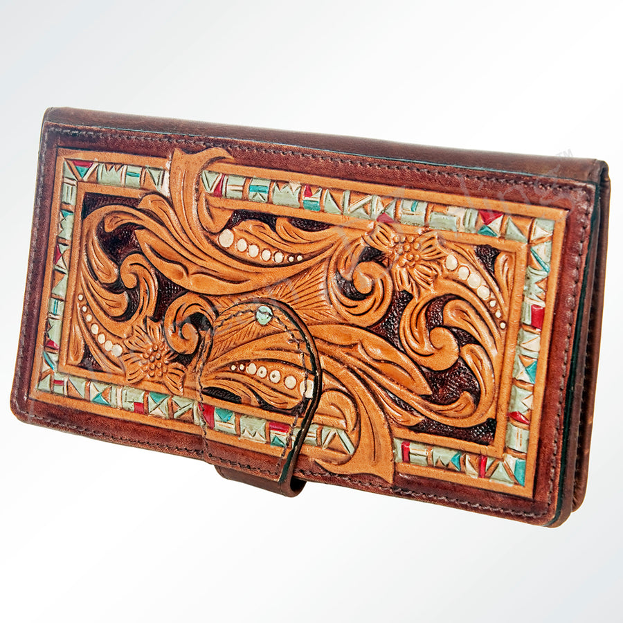 American Darling Hand Tooled Floral Wristlet Bag - Western Leather Handcrafted Wallet - Uhorse