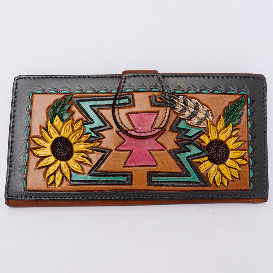 American Darling Wristlet Bag Hand Tooled Floral Carved Vegetable Tanned Western Leather Wallet Purse 4in x 8in