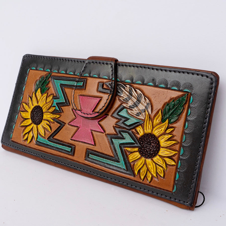 American Darling Hand Tooled Wallet - Western Leather Handcrafted Clutch - Uhorse