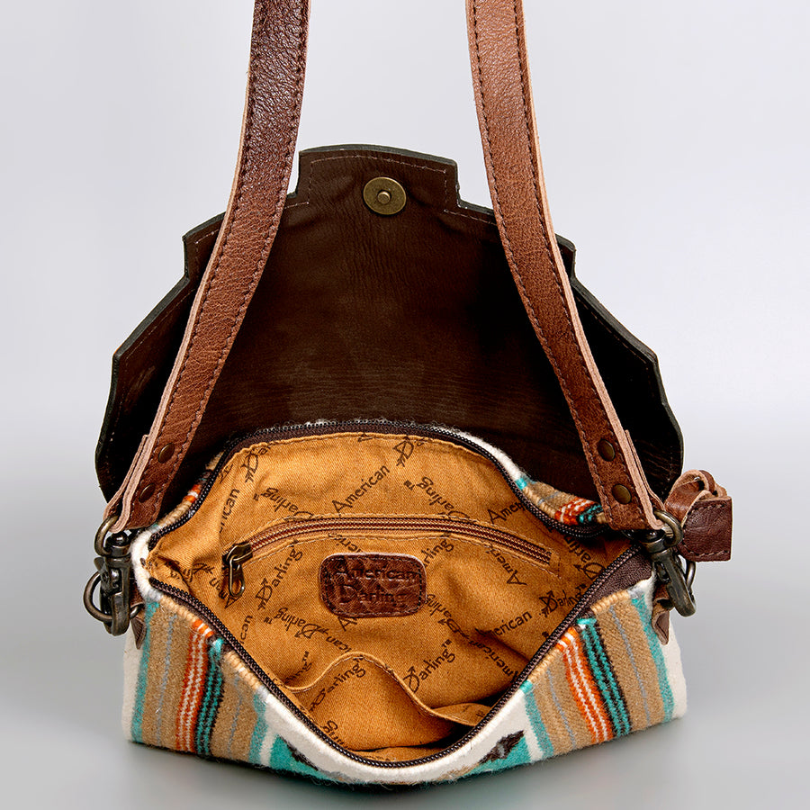 American Darling Cross body Bag Hand Tooled Floral Carved Saddle Blanket Genuine Leather Western Purse with YKK Zipper