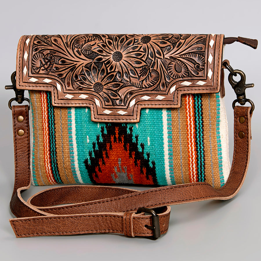 American Darling Hand Tooled Floral Carved and Saddle Blanket Western Cross body Bag - Uhorse