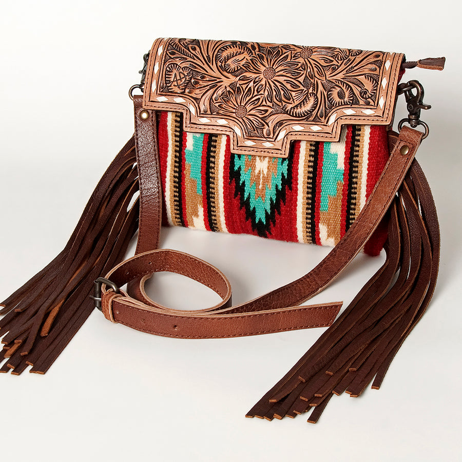 American Darling Hand Tooled Floral Carved and Saddle Blanket Western Cross body Bag - Uhorse