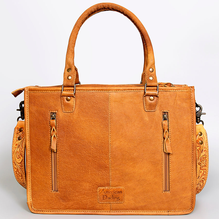 American Darling Tote Bag Hand Tooled Floral Carved Saddle Blanket Genuine Leather Western Purse with YKK Zipper