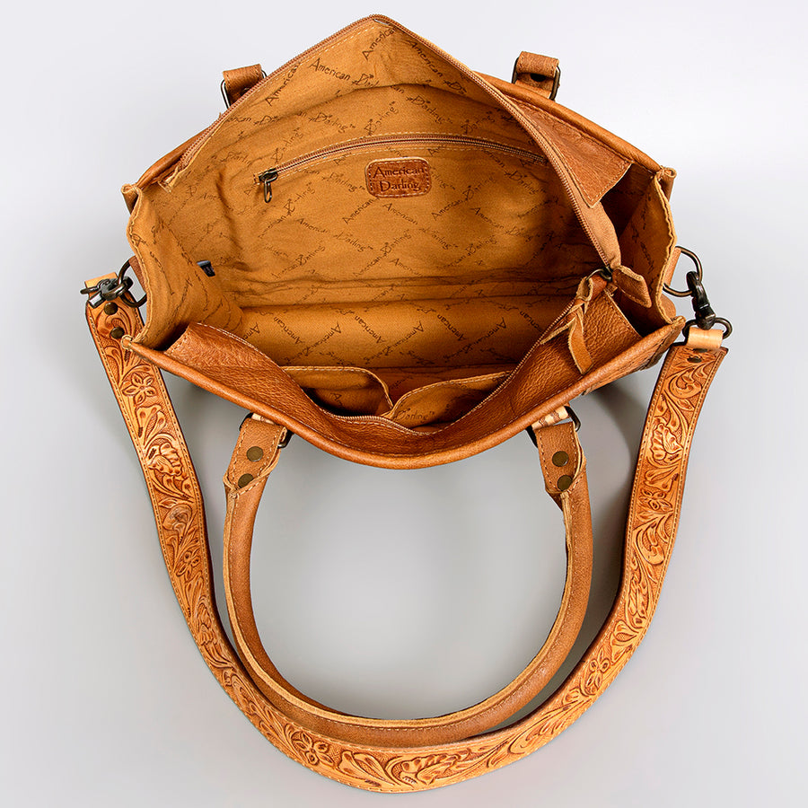 American Darling Tote Bag Hand Tooled Floral Carved Saddle Blanket Genuine Leather Western Purse with YKK Zipper