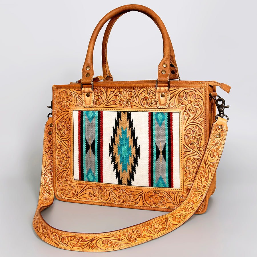 American Darling Hand Tooled Floral Carved and Saddle Blanket Western Tote Bag - Uhorse