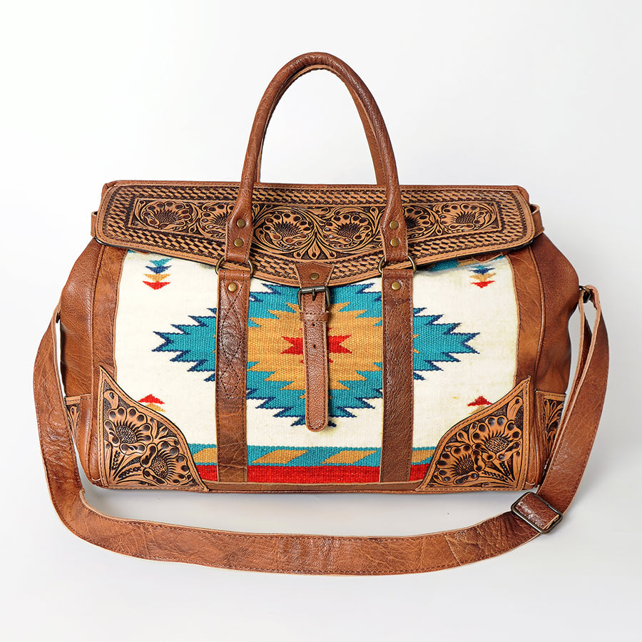 American Darling Duffel Bag Hand Tooled Floral Carved Saddle Blanket Genuine Leather Western Travel Bag with YKK Zipper