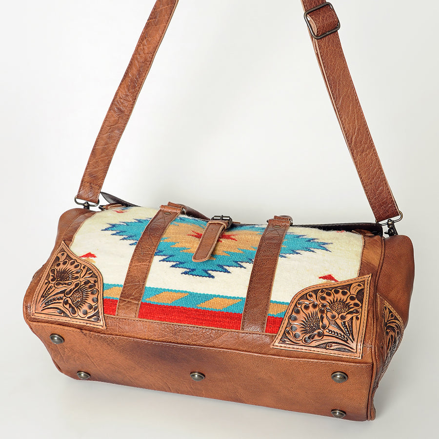 American Darling Duffel Bag Hand Tooled Floral Carved Saddle Blanket Genuine Leather Western Travel Bag with YKK Zipper