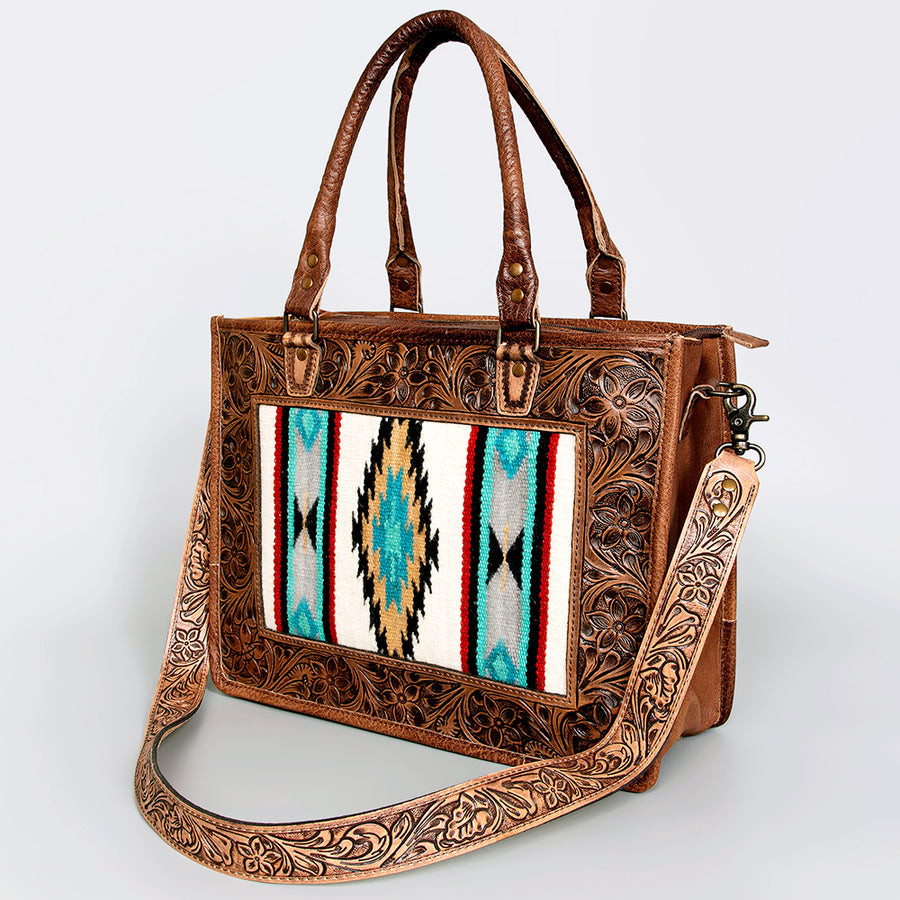 American Darling Hand Tooled Floral Carved and Saddle Blanket Western Tote Bag - Uhorse