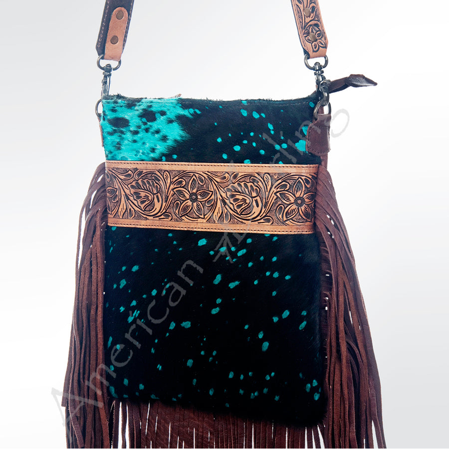 American Darling Large Crossbody Hand Tooled Hair On Genuine Leather Women Bag Western Handbag Purse - Uhorse
