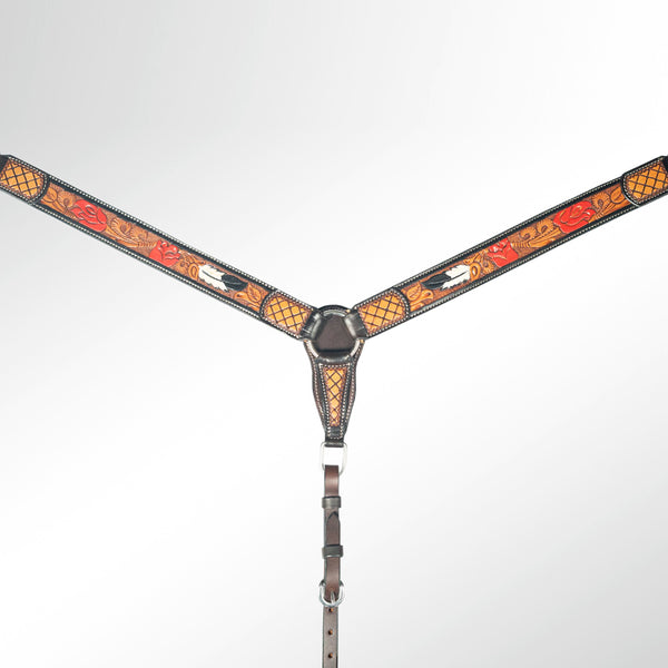 AMERICAN DARLING Western Horse Breast Collar Hand Carved Leather Dark Brown - Uhorse