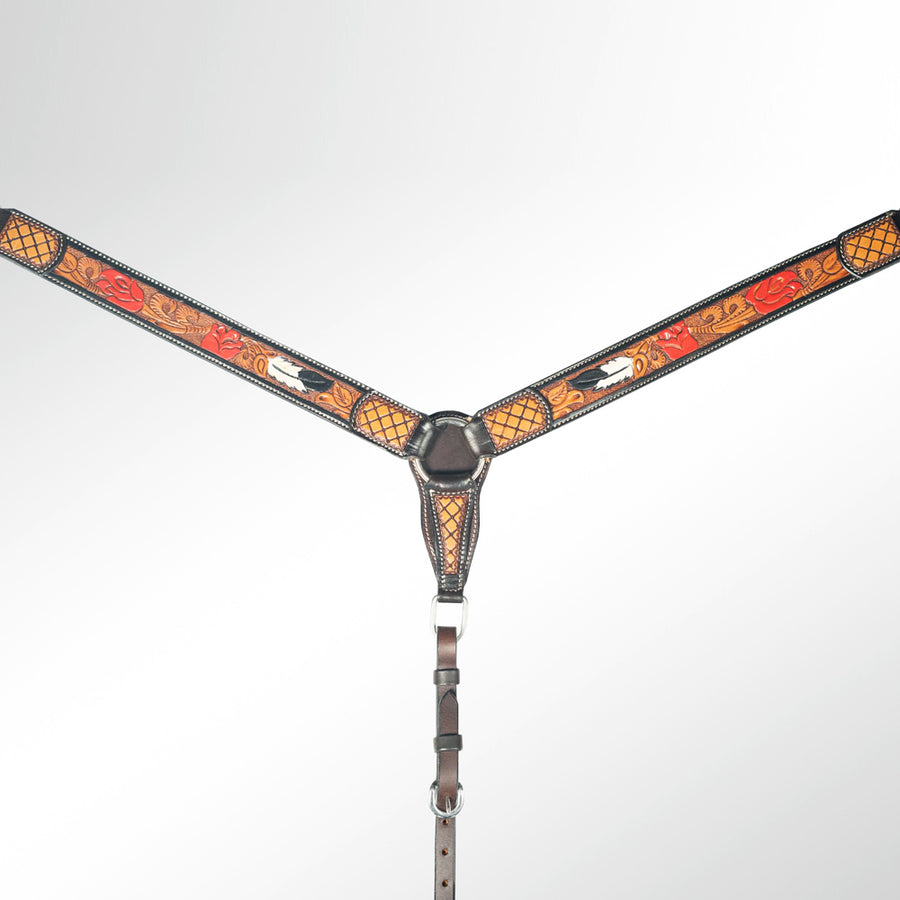 AMERICAN DARLING Western Horse Breast Collar Hand Carved Leather Dark Brown - Uhorse