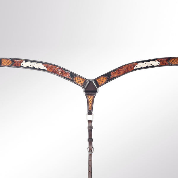 AMERICAN DARLING Western Horse Breast Collar Hand Carved Leather Dark Brown - Uhorse