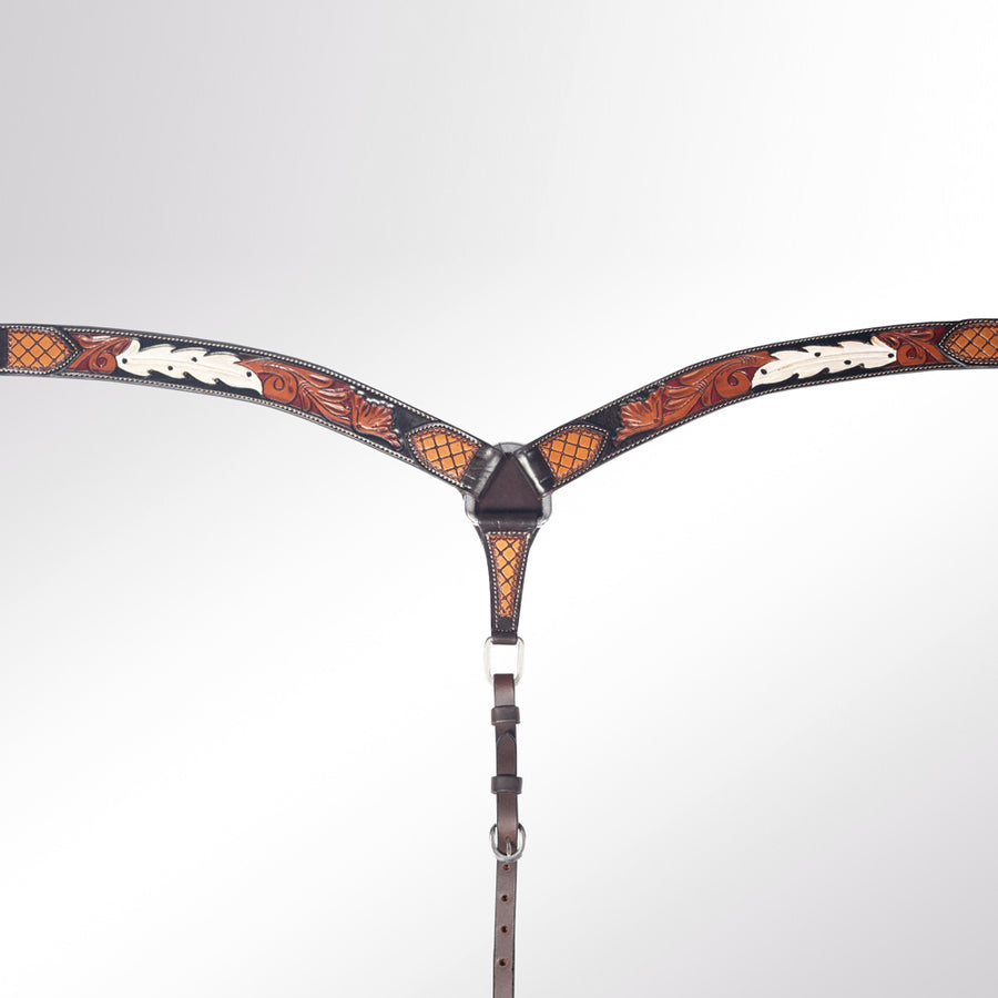 AMERICAN DARLING Western Horse Breast Collar Hand Carved Leather Dark Brown - Uhorse