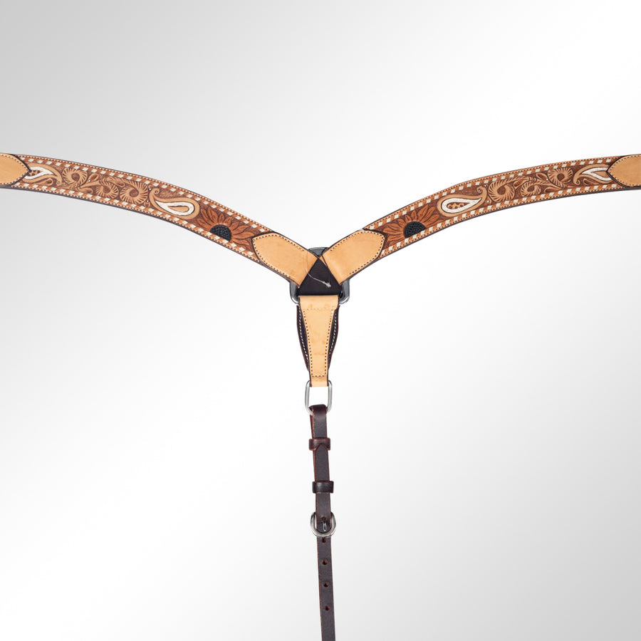 AMERICAN DARLING Western Horse Breast Collar Hand Carved American Leather Tan - Uhorse