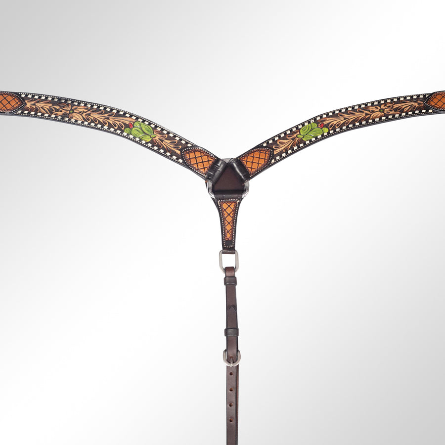 AMERICAN DARLING Western Horse Breast Collar Hand Carved Leather Dark Brown - Uhorse