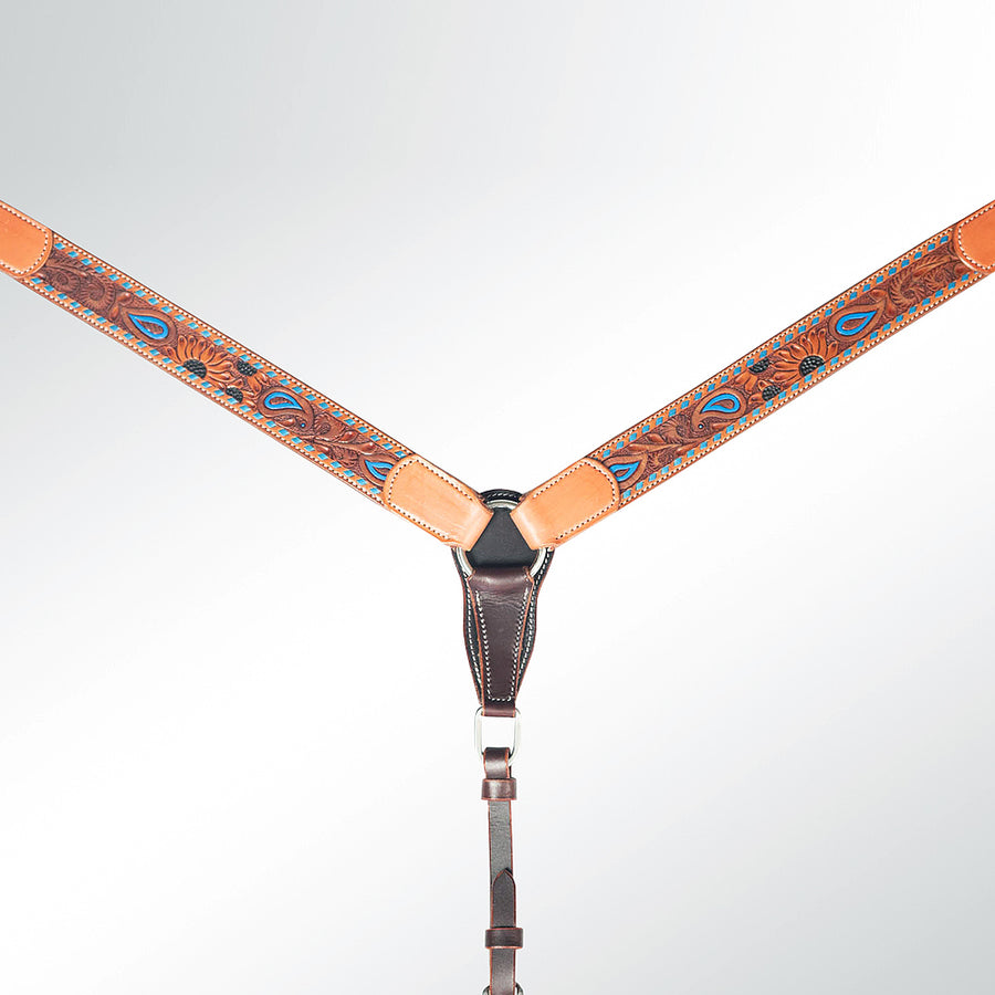 AMERICAN DARLING Western Horse Breast Collar Hand Carved American Leather Tan - Uhorse