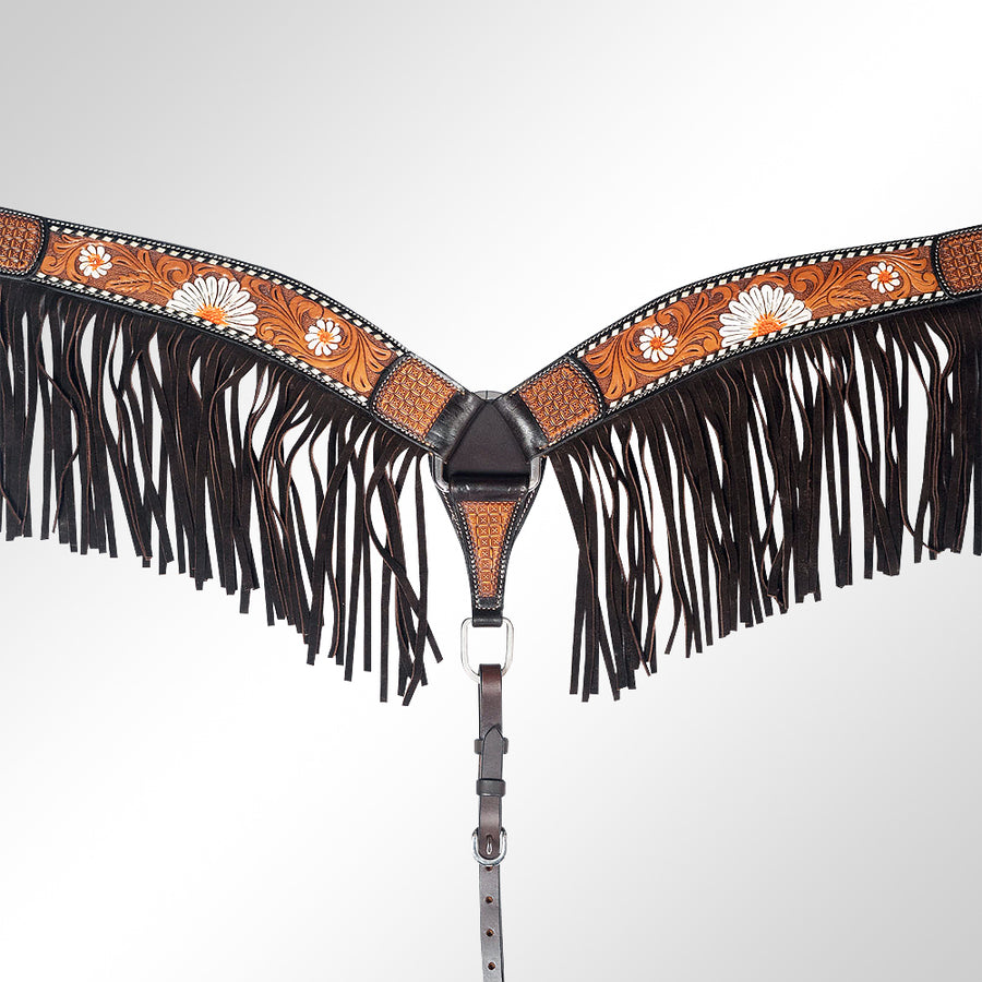 AMERICAN DARLING Western Horse Breast Collar Hand Carved American Leather Tan - Uhorse
