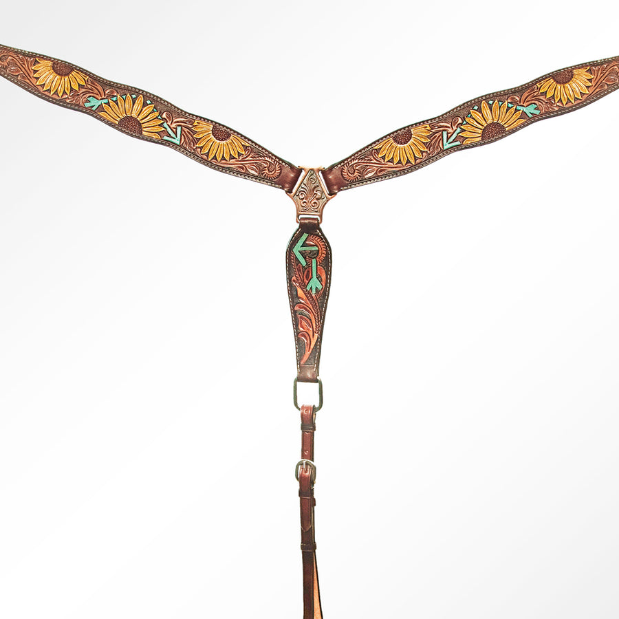 American Darling Western Horse Floral Breast Collar Genuine Leather Brown - Uhorse
