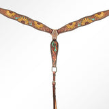 American Darling Western Horse Floral Headstall Breast Collar Genuine Leather Brown