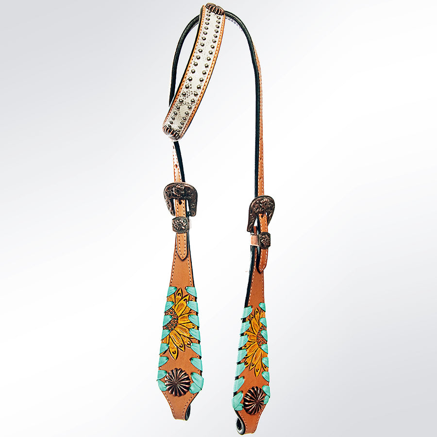 American Darling ADPAF110-HS W. H. Floral One Ear Headstall Leather – by Hilason – Cowboy and equestrian accessories