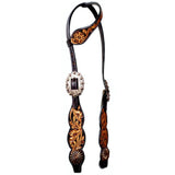 Bar H Equine Pinwheel Floral Hand Tooled Horse Western Leather One Ear Headstall Brown