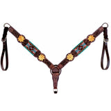 Bar H Equine Western Horse Floral Beaded Genuine American Leather Breast Collar Headstall Tack Set