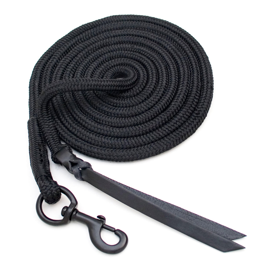 12 Ft Blocker Horse Lead Rope with Double Leather Popper Black - Uhorse