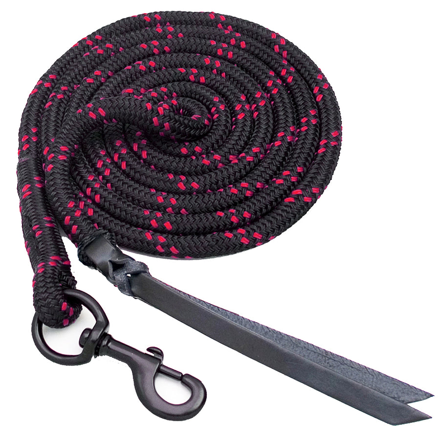 12 Ft Blocker Horse Lead Rope with Double Leather Popper Red - Hilason
