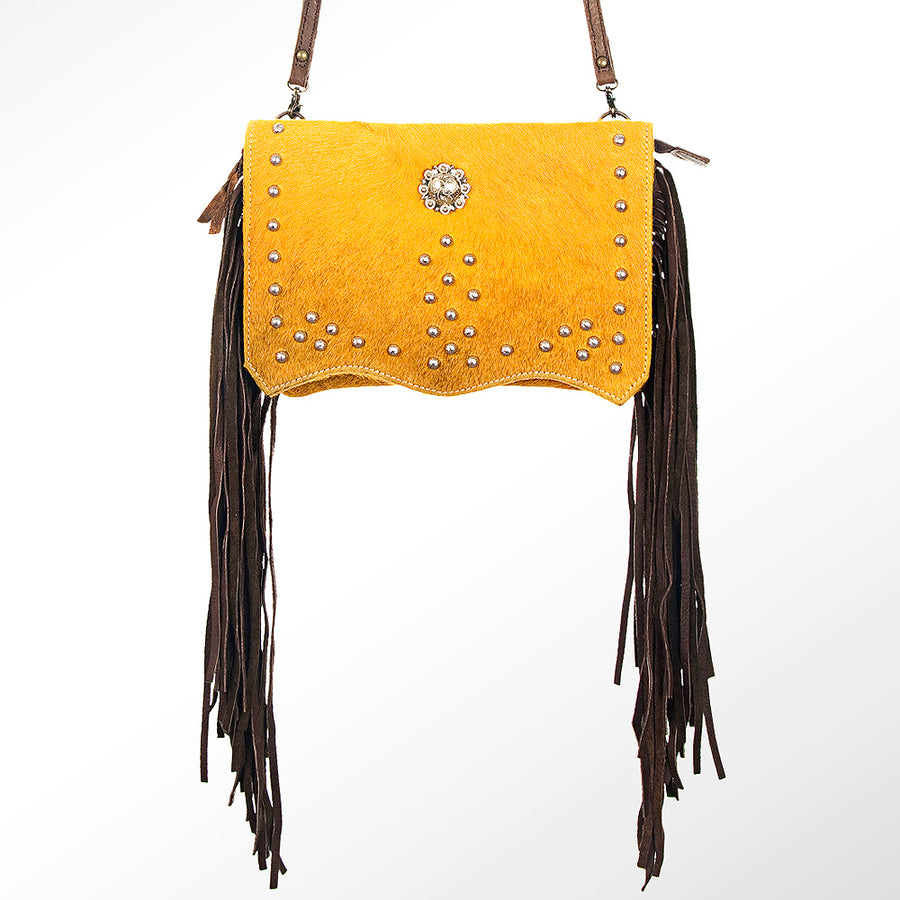American Darling Small Cross body Bag Rivetted Concho Hair-On Cowhide Genuine Leather Purse Fringes with YKK Zipper