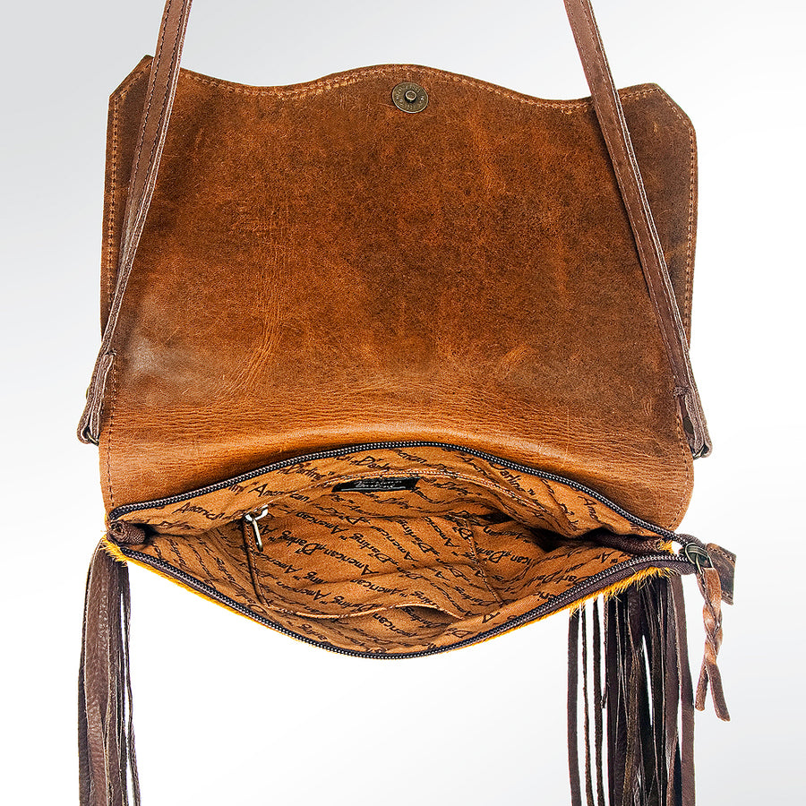 American Darling Small Cross body Bag Rivetted Concho Hair-On Cowhide Genuine Leather Purse Fringes with YKK Zipper