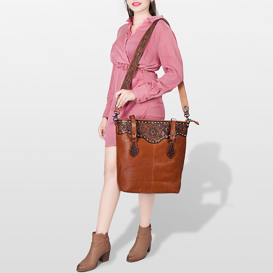 Ameran Darling Women's Crossbody Bag Western Hand Tooled Genuine Leather Handbag and Ladies Purse
