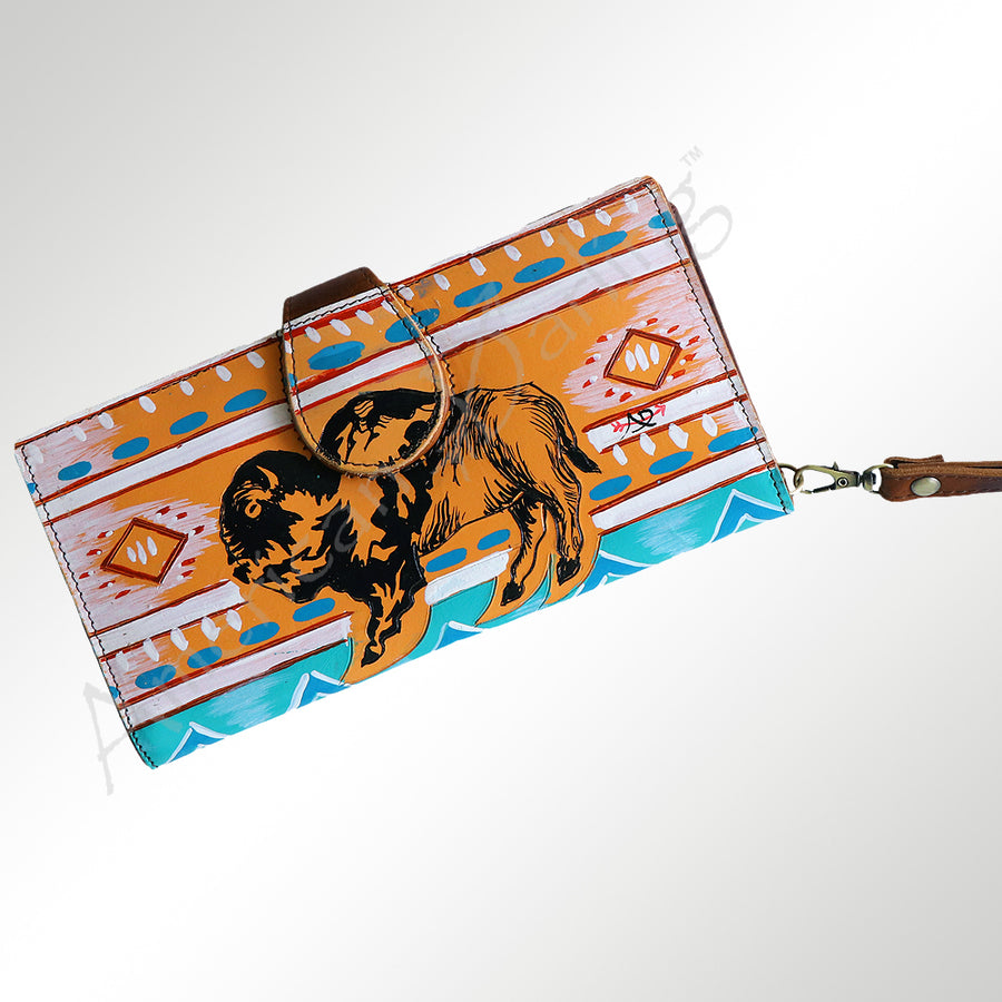 American Darling Hand-Painted Western Leather Wristlet - Uhorse