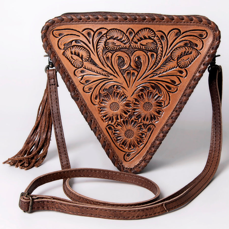 American Darling Cross body Bag Hand Tooled Floral Carved Genuine Leather Western Purse with YKK Zipper