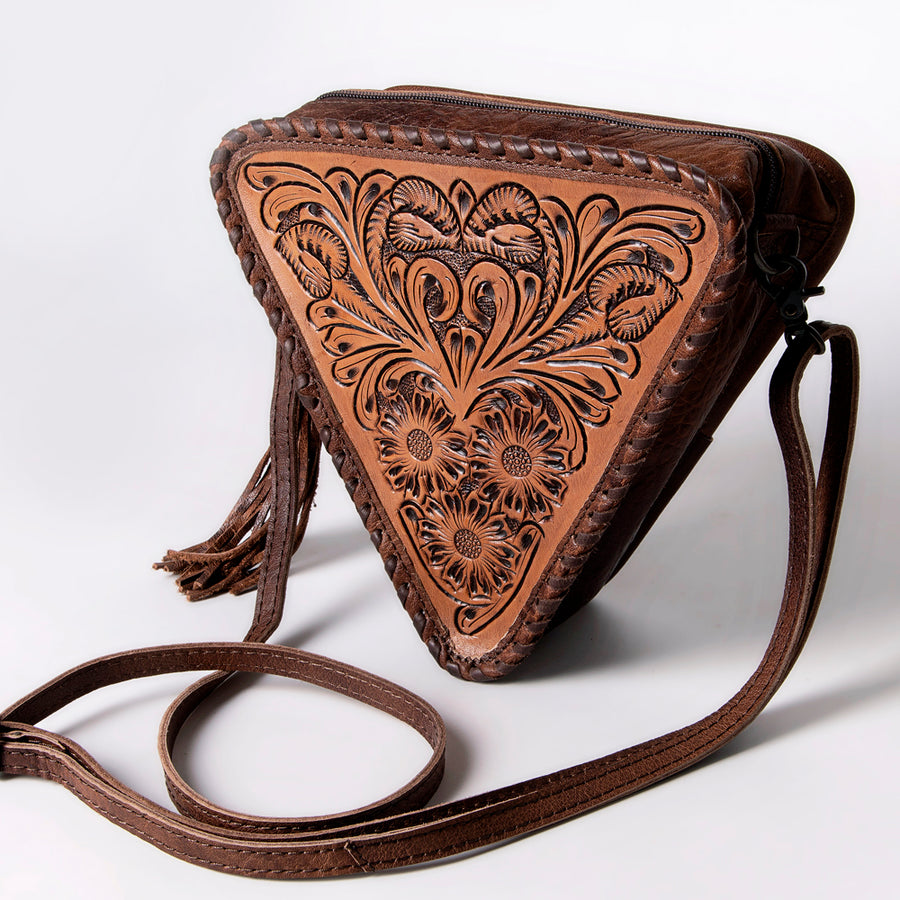American Darling Hand Tooled Floral Carved Western Leather Cross body Bag - Uhorse