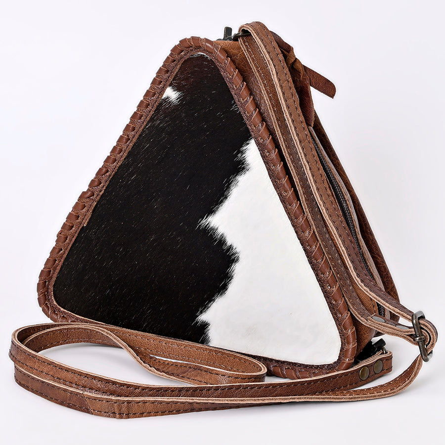American Darling Hair-On Cowhide Western Leather Cross body Bag with Braided Edge - Uhorse