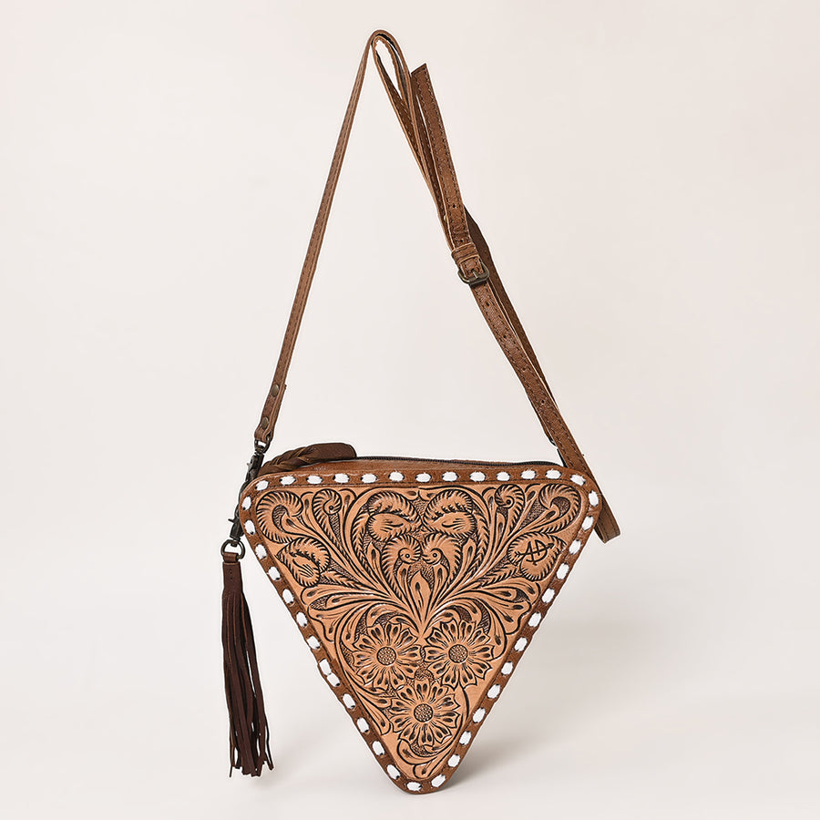 American Darling Cross body Bag Hand Tooled Floral Carved Genuine Leather Western Purse with YKK Zipper