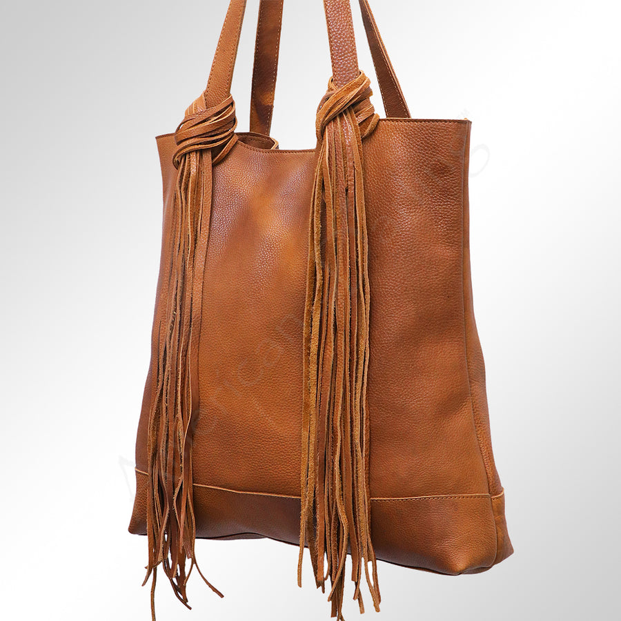 American Darling Western Leather Tote Bag with Long Handcrafted Fringes - Uhorse