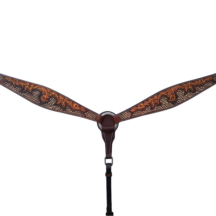 Brown leather breast collar with tooled design - Uhorse