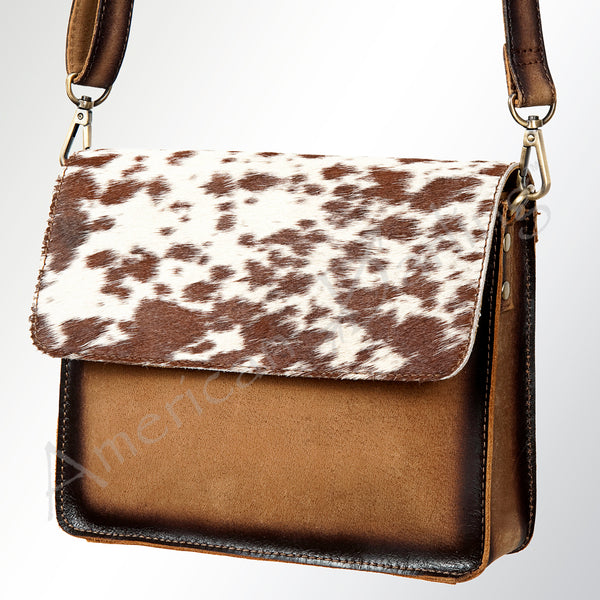 American Darling Western Leather Cross body Bag with Hair-On Cowhide Flap - Uhorse