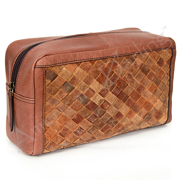 American Darling Handcrafted Basket Weave Leather Toiletry Bag - Uhorse