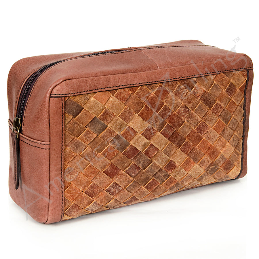 American Darling Handcrafted Basket Weave Leather Toiletry Bag - Uhorse
