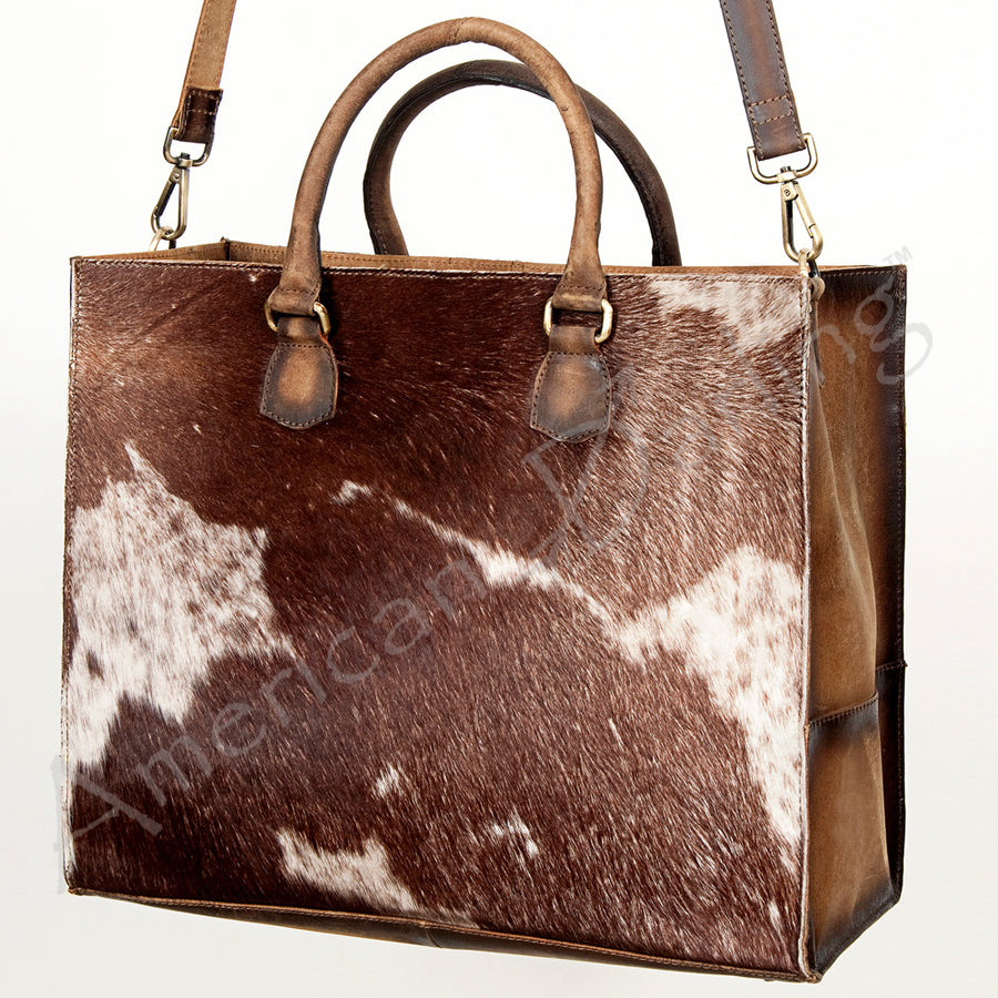 American Darling Western Hair-On Cowhide Tote Bag - Handcrafted Full Grain Leather - Uhorse