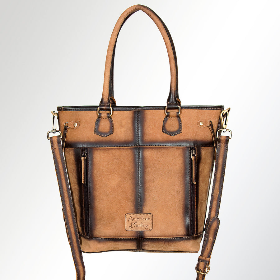 American Darling Hair-On Cowhide Tote Bag, Handcrafted Western Full Grain Leather Purse, 13in (H) X 10.5in (W) X 5in (D)